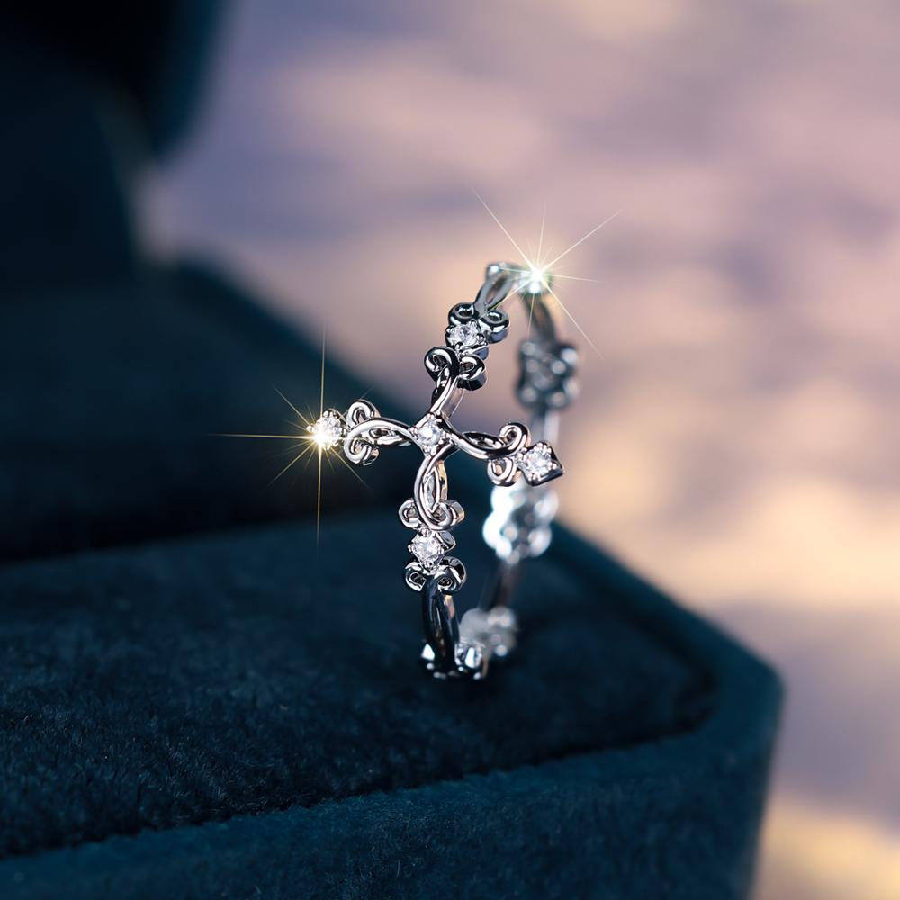 Inel cu cruce cu zirconiu cu incrustație minimalistă pentru femei, inel de nuntă de călătorie boem, vintage, de culoare argintie, cadou de bijuterii