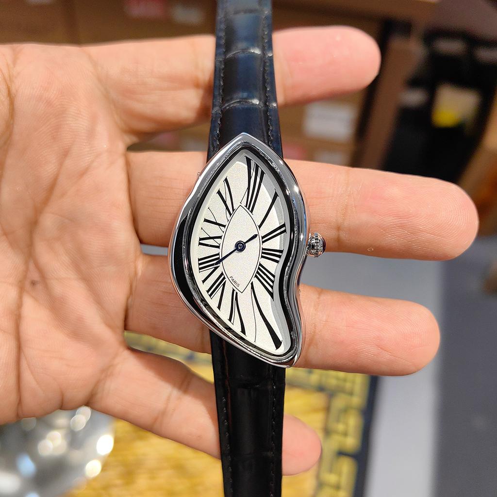 Medieval Alien Melt Twist Y2K Watch for Men Leather Strap Waterproof Quartz Wristwatch Gift