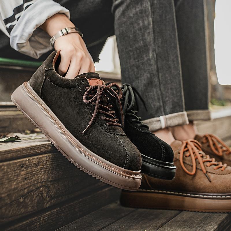 Retro Brown Men's Casual Sneakers Fashion Lace-up Men Tooling Shoes Comfortable Leather Suede Sneakers Man Zapatillas Hombre New