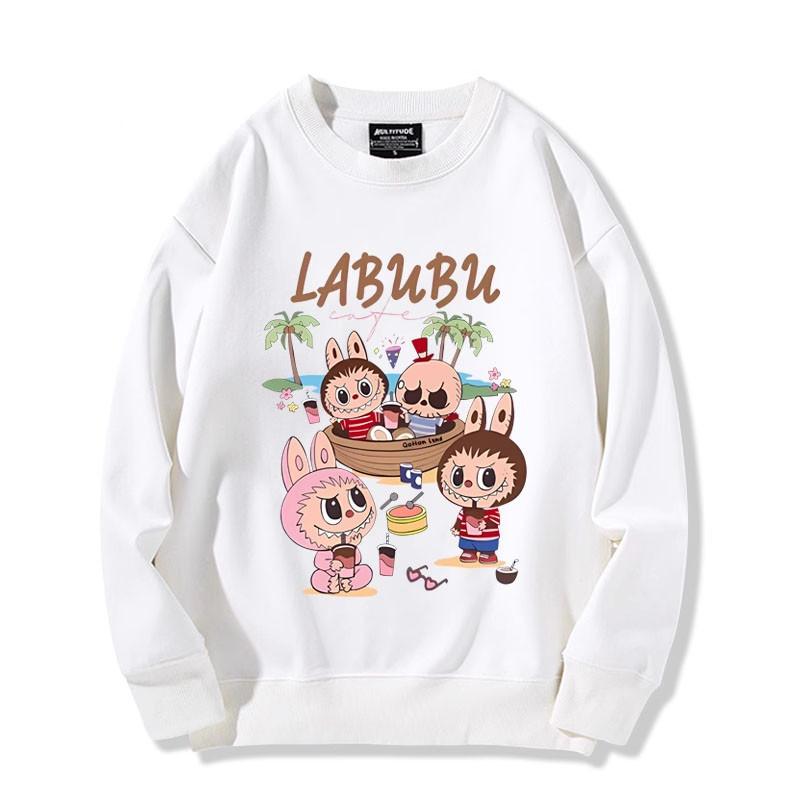 Retro cute cartoon Labubu printed loose round neck sweatshirt men's and women's winter new tops