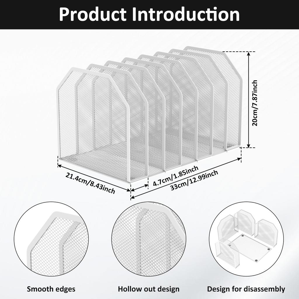 Metal File Rack 5/7 Section Office Desk Shelf Standing Desktop File Folder Adjustable Mesh File Folder Stand for Home Office