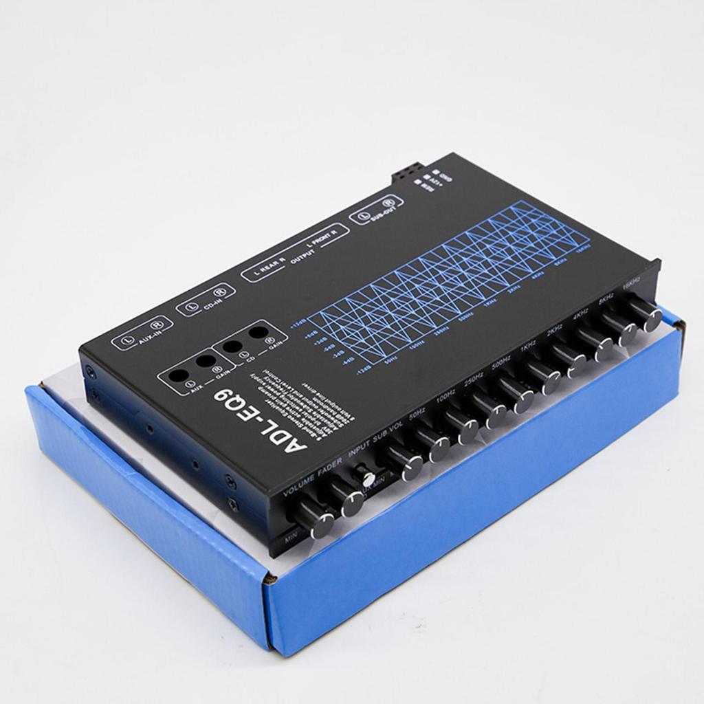 Vehicle Audio Equalizer 9 Band Adjustable DSP Chip Metal Case Subwoofer Output for Car Boat RV