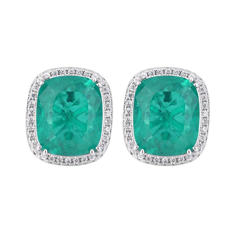 Jewelry Copper Bottom Gold-Plated Simulation Emerald Set Temperament Full Diamond Luxury Set 15 * 20-10 * 12