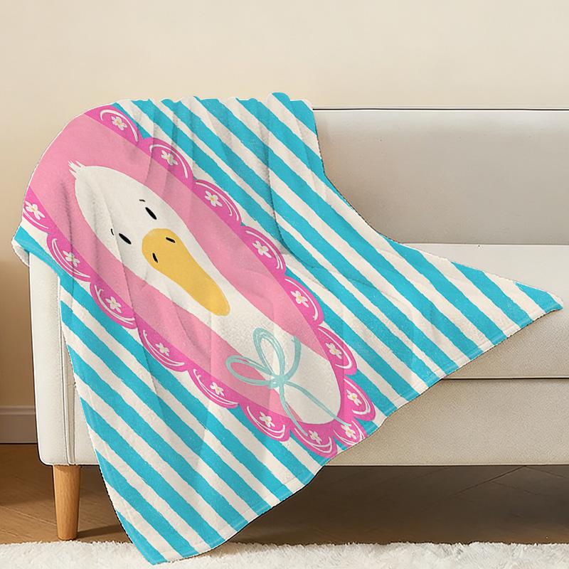 Flannel Fleece Blanket, Cute Cartoon Duck Design, Soft Warm Single Throw for Bedroom Home Leisure, Ideal for Halloween & Christmas