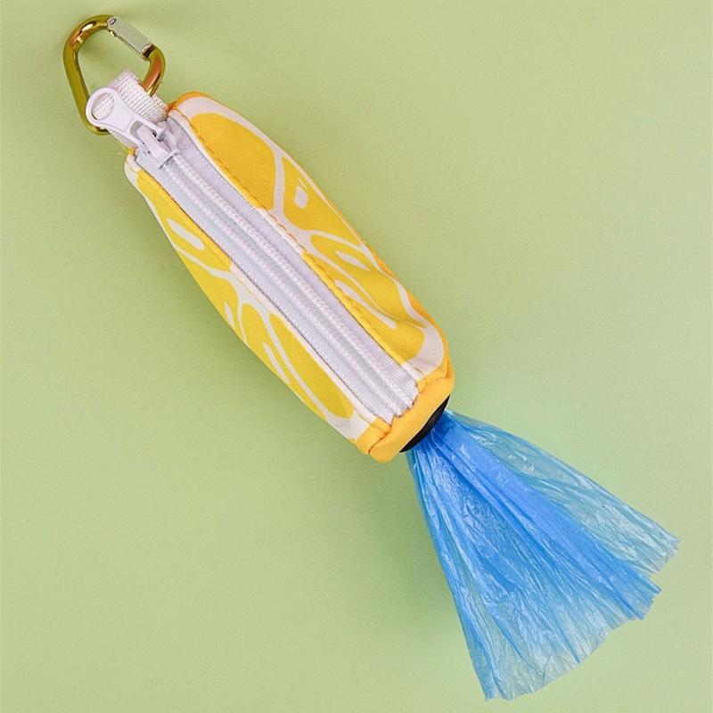 Zippered Dog Poop Bag Dispenser Hangable Dog Poop Bag Holder Outdoor Pet Walking Gear Fruit Print Pet Waste Bag Holder