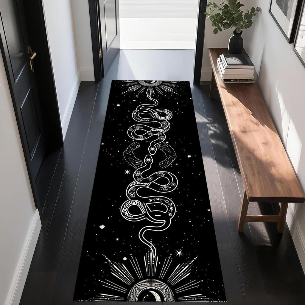 Sun and Moon Runner Rug, Boho Moon Phase Celestial Night Sky Witchcraft Sun Moon Gothic Area Rugs, Meditation Floor Mat