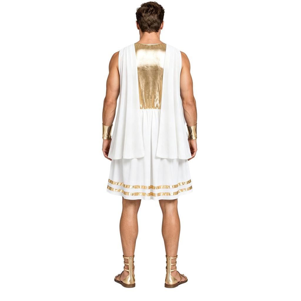 Vestido Toga de Dios Griego para Hombre con Pulseras Sin Mangas Gasa con Caída Cuerpo Metálico Brillante para Fiesta de Disfraces de Halloween Cosplay