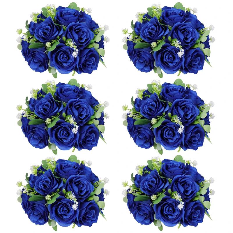 6Pcs Artificial Flowers Centerpiece Table Decorations Rose Ball for Weddding Floral Arrangements Bouquet for Party Home Decor
