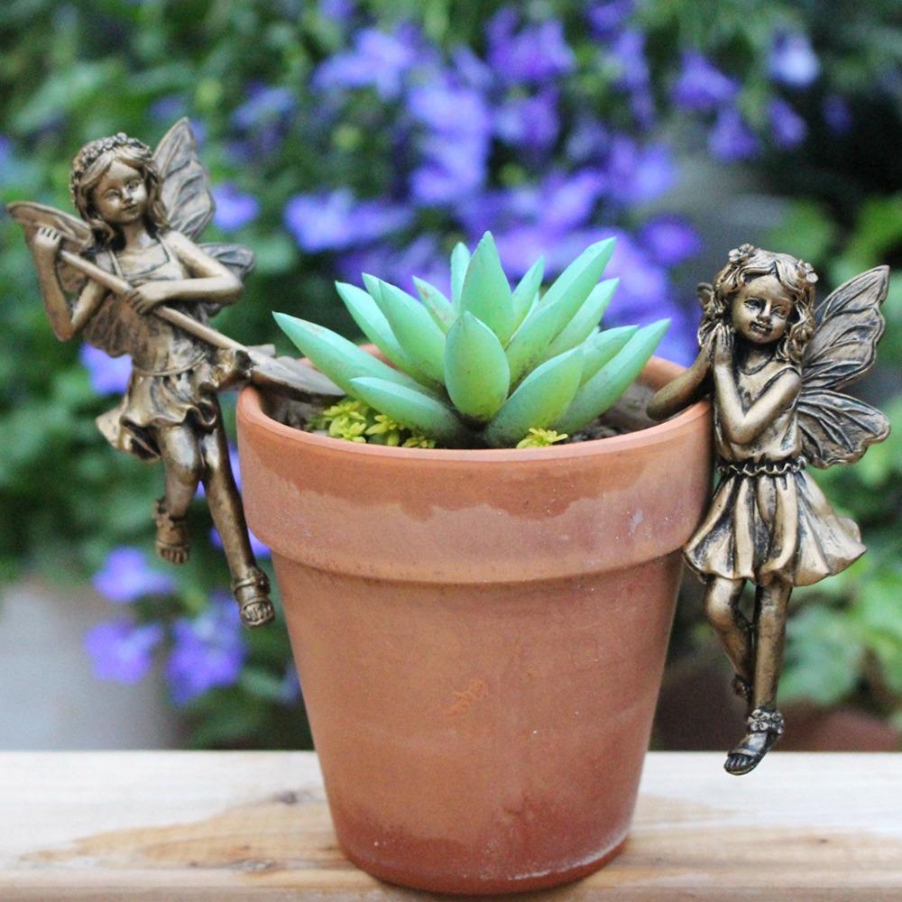 Imitation Kupfer Blumenfee Figuren Set Fee Hängeornamente Für Büro Outdoor Pflanzendekor