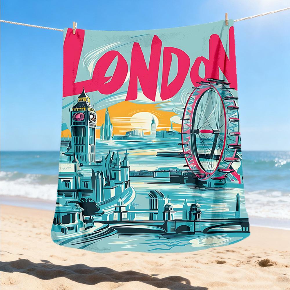 1pc London Landmarks Throw Blanket Polyester Fiber, Lightweight Flannel, Soft & Warm, All Season Use for Outdoor, Camping