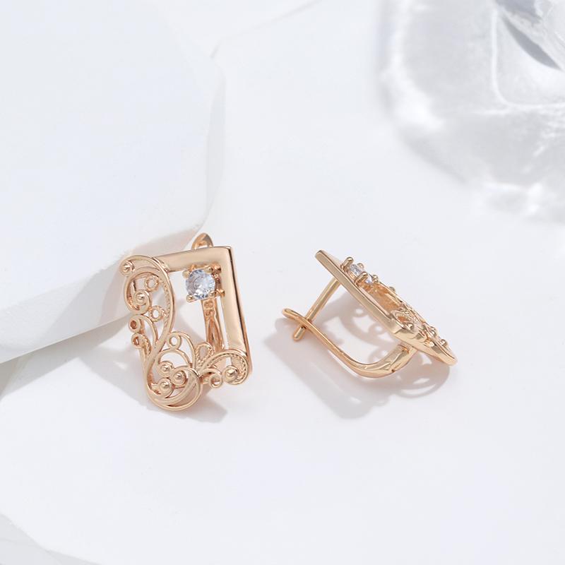 New Hollow Flower Earrings For Women  Rose Gold Fashion Ethnic Bride Wedding Jewelry Unique Natural Zircon Earrings