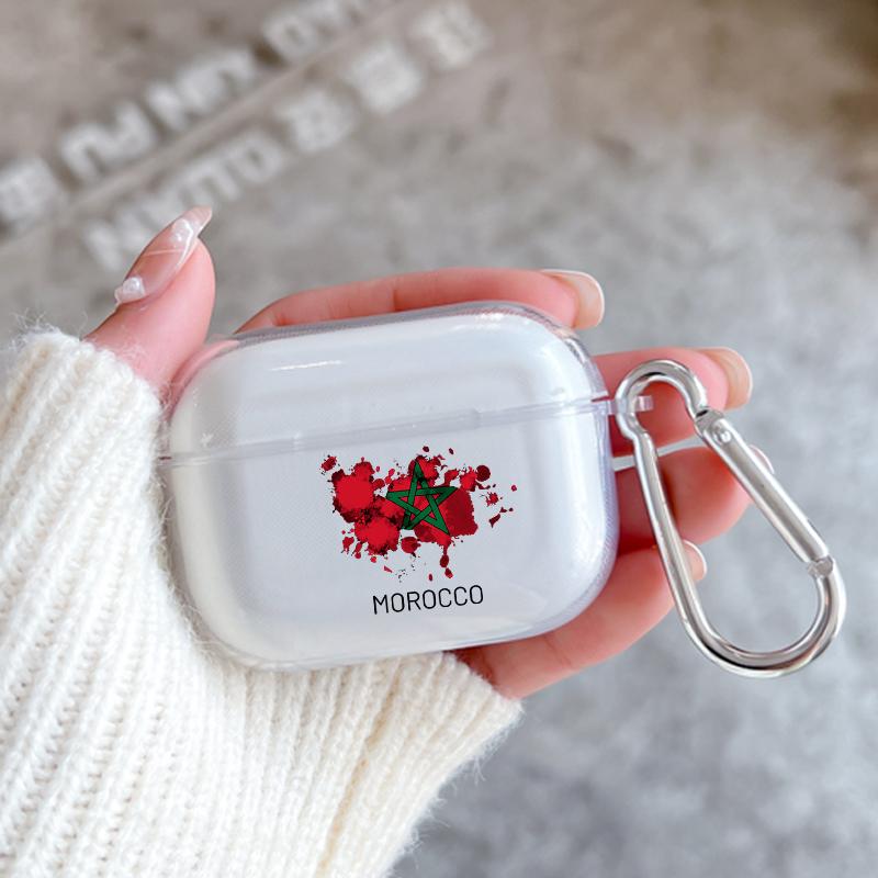 Silikonhülle für Apple Airpods 2 1 Kopfhörerhüllen Mit Haken Marokko Flagge Fußball Für Airpod Pro 3 Pro2 Klare Schutzhüllen