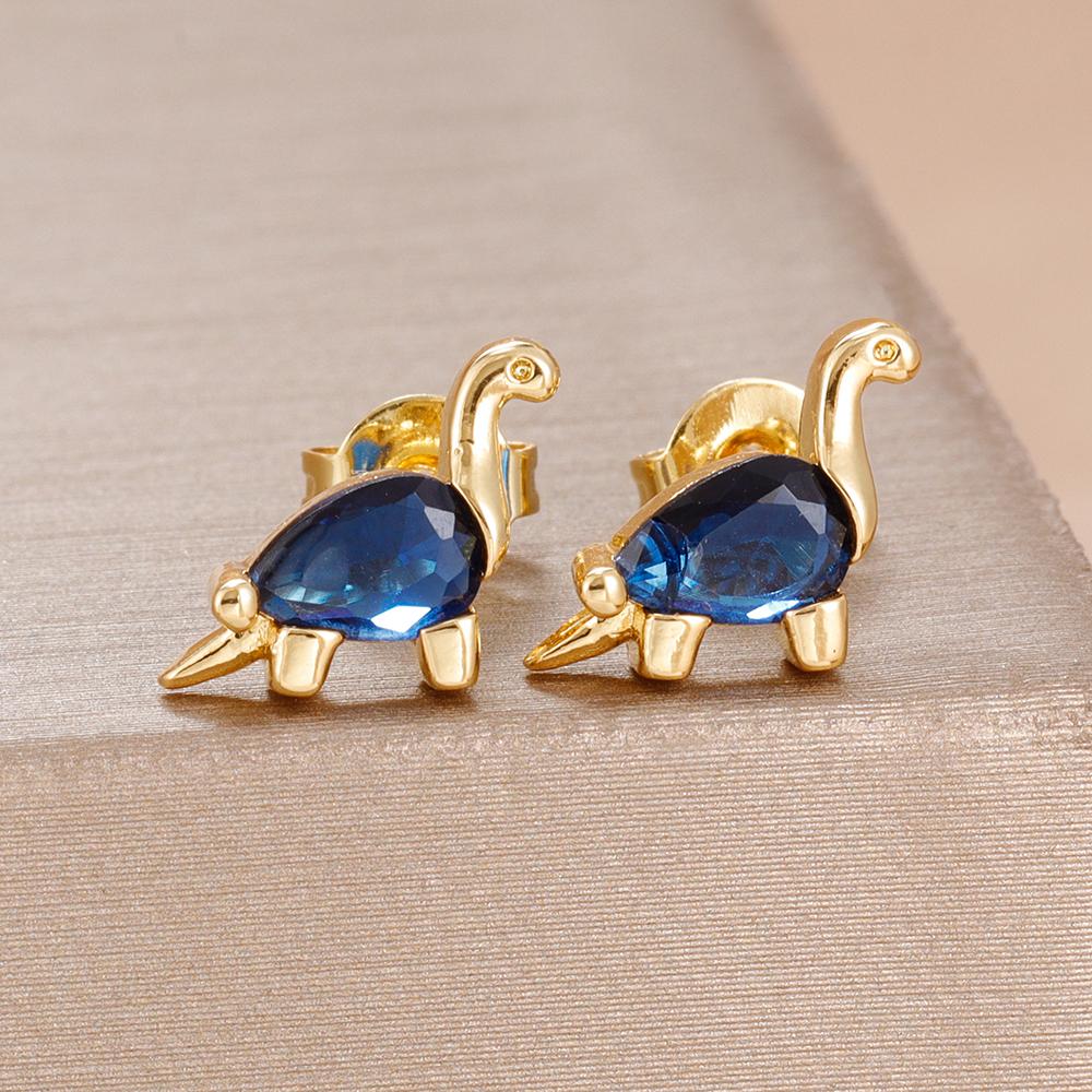 

2PCS Cute Zircon Dinosaur Stud Earrings Simple Gold Color Stud Earrings For Women Girls Fashion Punk Cartilage Piercing Jewelry