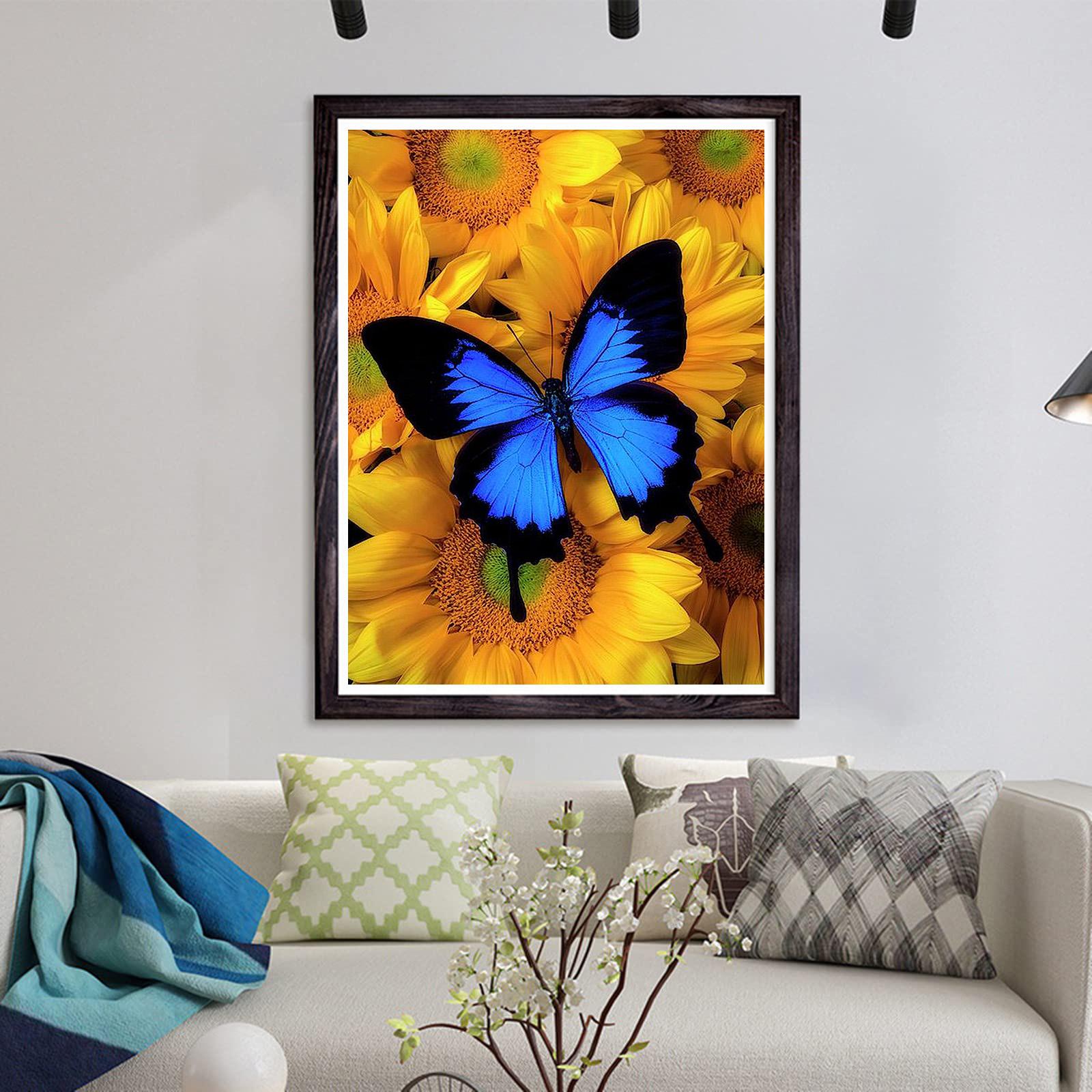 

5D DIY Алмазная картина Синяя бабочка Набор для вышивки крестом Мозаика Алмазная вышивка Роза Полный круглый/квадратный дрель Украшение дома Round 30x40cm