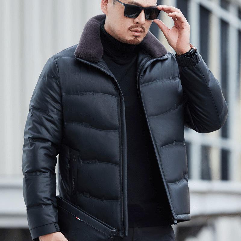 Men's Genuine Leather Down Jacket Thickened Middle-aged Men's Winter New Sheepskin Leather Jacket Men's Casual Warm Jacket for Men