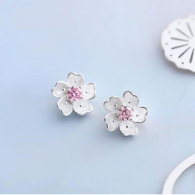 925 Sterling Silber Süße Kubische Zirkon Kirschblüte Blume Ohrstecker Für Frauen Geschenk brincos S-E240