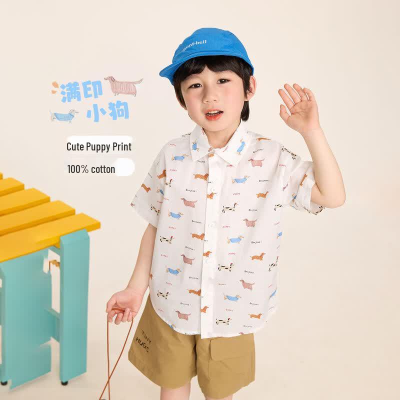 LUSON Boys' Cartoon Print Short Sleeve Shirt
