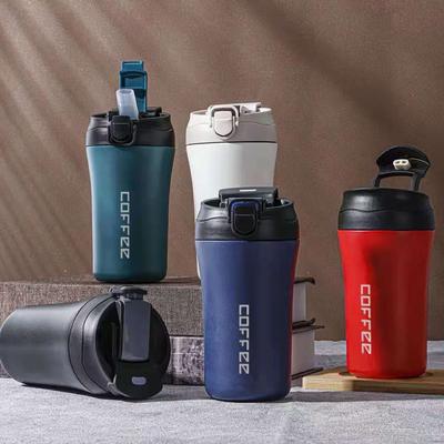 Edelstahl Thermosflasche für Kaffee, Thermobecher mit Strohhalm, Reisebecher für Auto, Vakuumflaschen für Damen und Herren, 400ml