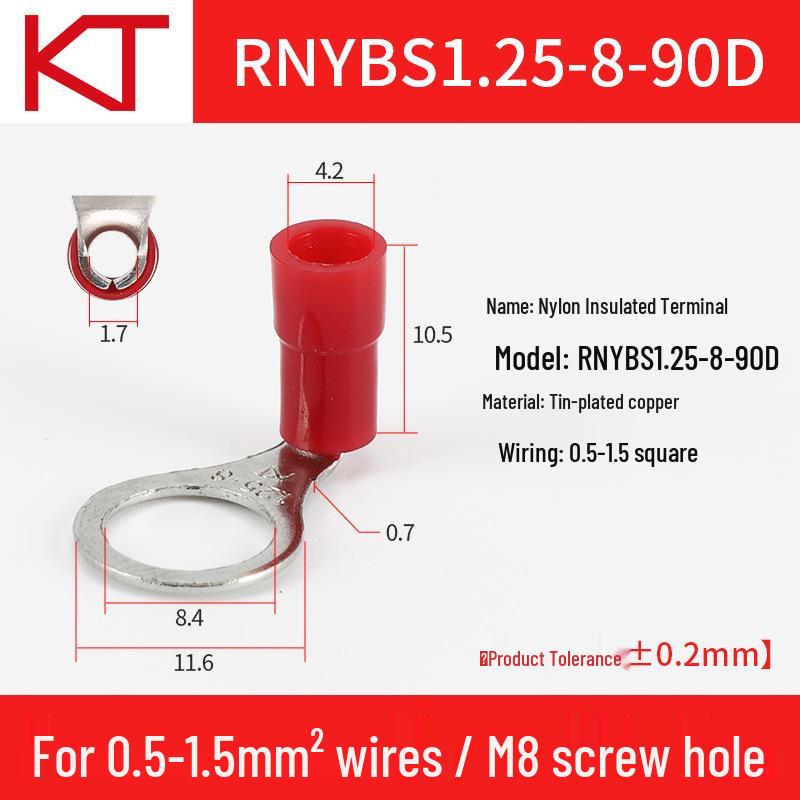 Kaishtong Right Angle Copper Wire Lug - Nylon Round RNYBS1.25-6, 80° Bend Terminal