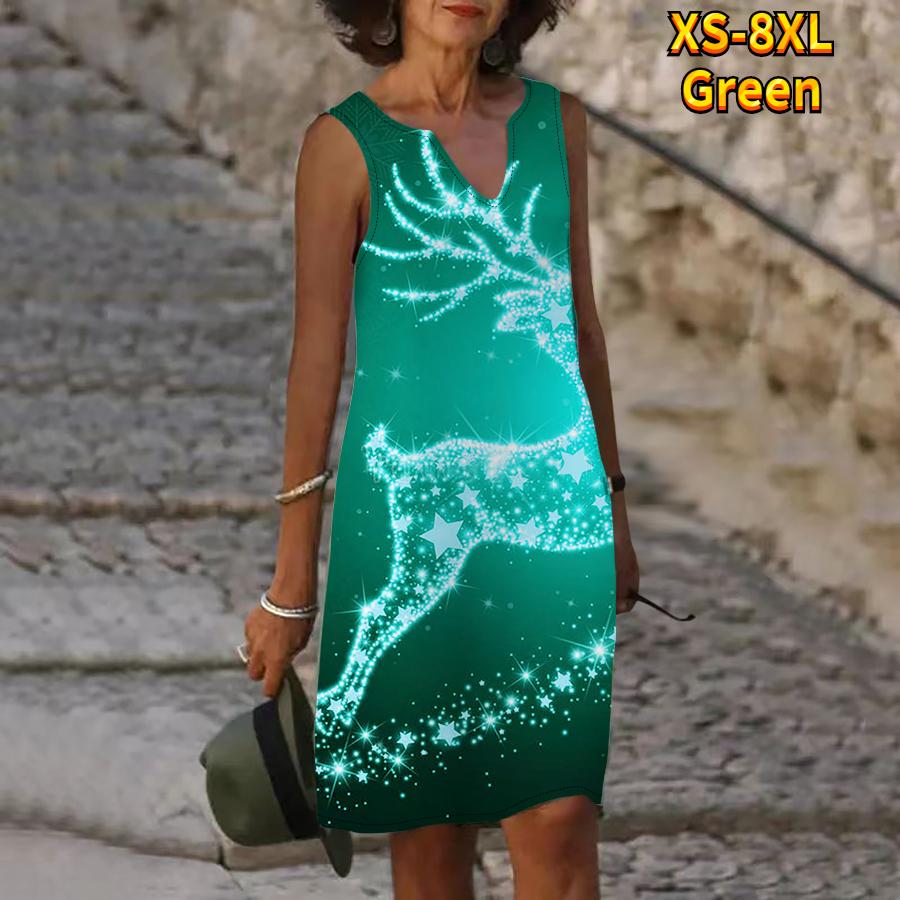 Frauen V-ausschnitt Sommer Lila Glowing Elch Print Kleid Casual Ärmellose Mode Lässig Lose Sexy Kleider Plus Größe XS-8XL