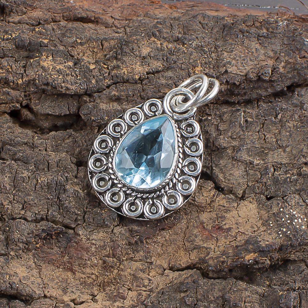 Sky Blue Topaz Gemstone Pendant, Handmade Gorgeous Jewelry, 925 Sterling Silver Jewelry, Bohemian Pendant Gift For Her