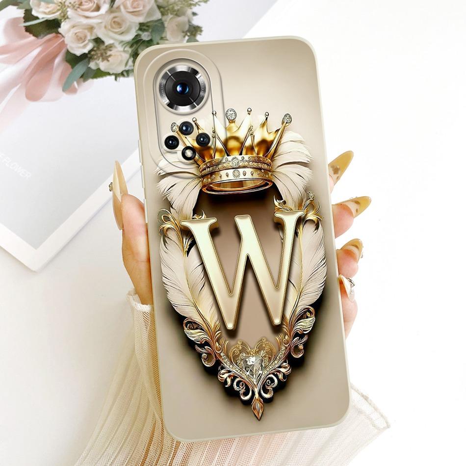 For Honor 50 Pro Honor50 Feather Crown Initial Letter Phone Case For Honor 50 50Pro Shockproof Soft Silicone Covers Bumpers