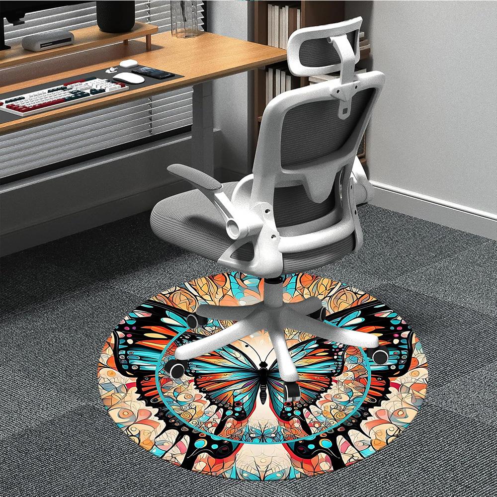 1 alfombra redonda de mandala de mariposa para oficina, debajo de sillas de oficina, dormitorio, sala de estar, decoración del hogar, decoración de habitación, disponible en varios tamaños