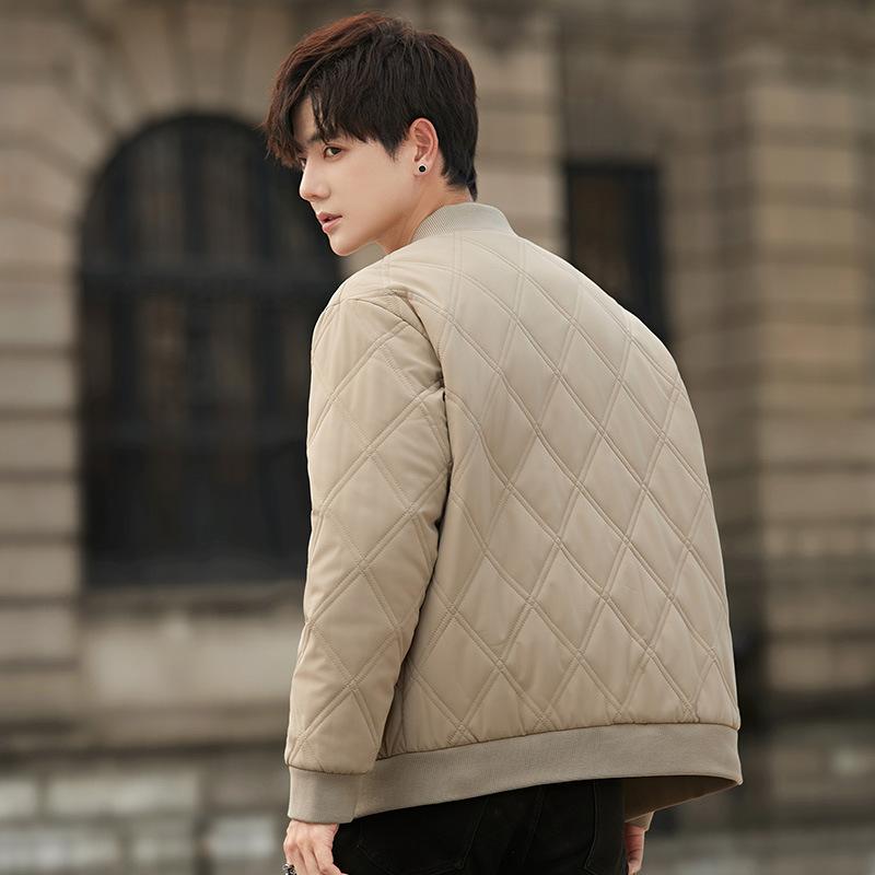 Rautenmuster Thermogewatte Kleidung Herren Lässige Baseballkragen Baumwollgepolsterte Kleidung Nischendesign Baumwollgepolsterte Jacke