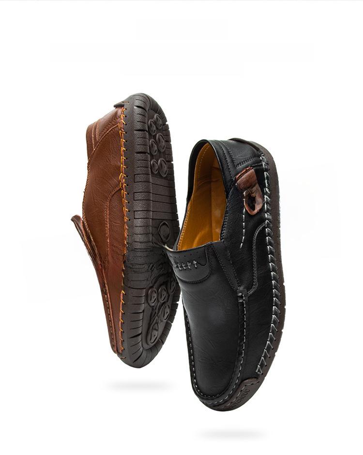 Handgenähte Leder-Loafer für Herren – Lässige Slip-On-Flats für den Außenbereich, Low-Top, große Größe