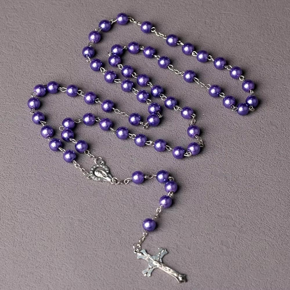 Handgefertigte Perlen Rosenkranzperlen Anhängerkette Vintage Stil Religiöse Anhänger Christlicher Schmuck