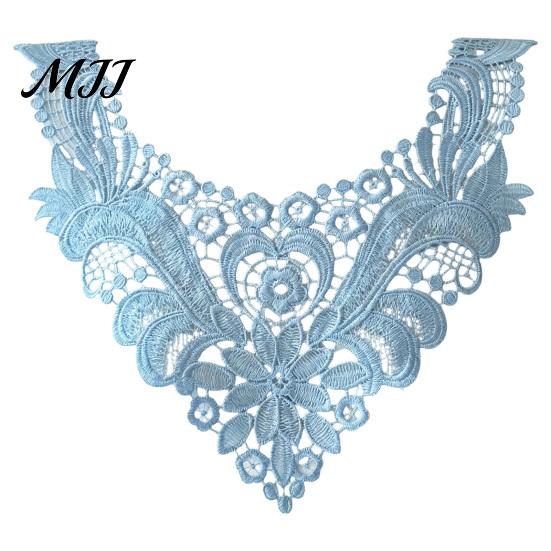 White Lace Collar for Sewing Floral Insert, Embroidery V-neck Neckline Applique, Elegant Fashion Enhancement Hollow Petal Design, Polyester Decorative