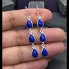 Solid 925 Sterling Silver Lapis Lazuli Pear Shape Gemstone Handmade Women Dangle Earrings