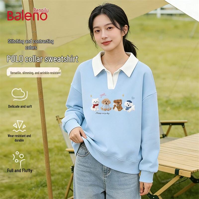 Baleno Women's Polo Collar Cartoon Print Loose Sweatshirt