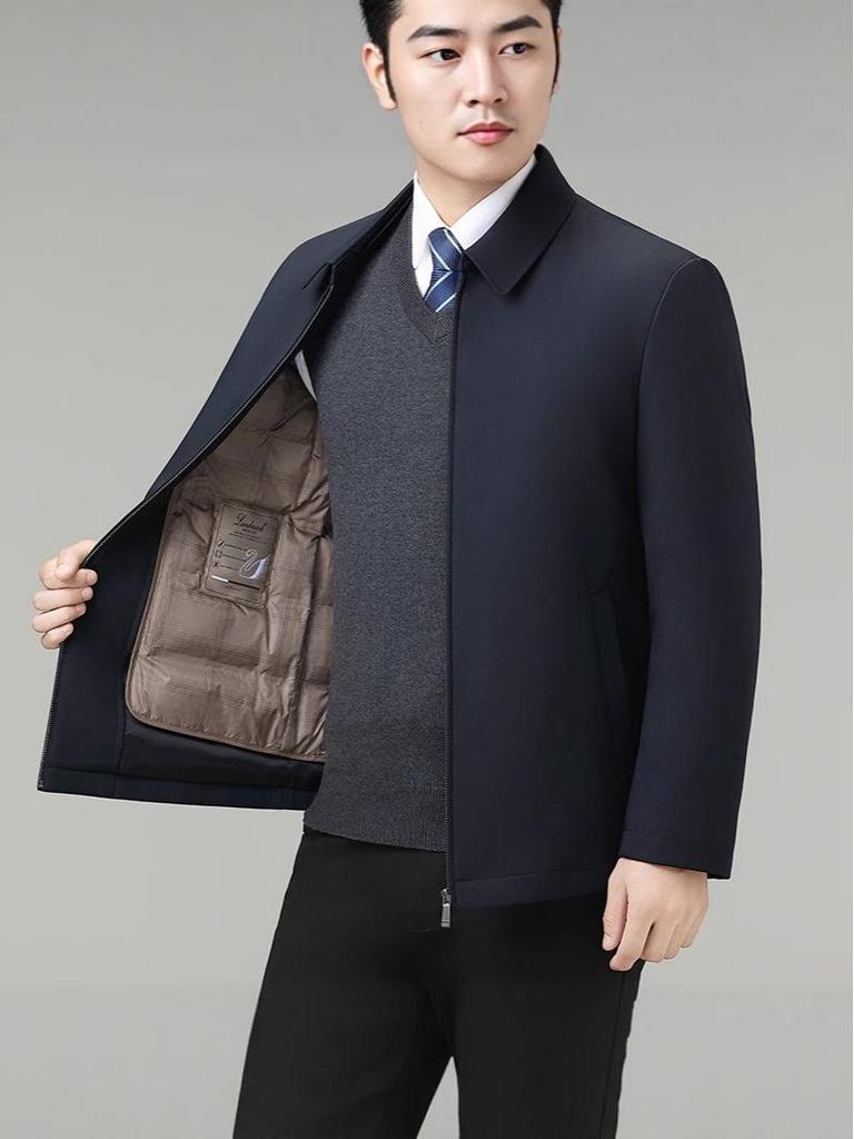 2025 Winter Men's Middle-Aged Down Jacket with Detachable White Duck Down Liner - Cold-Resistant Outerwear for Dad