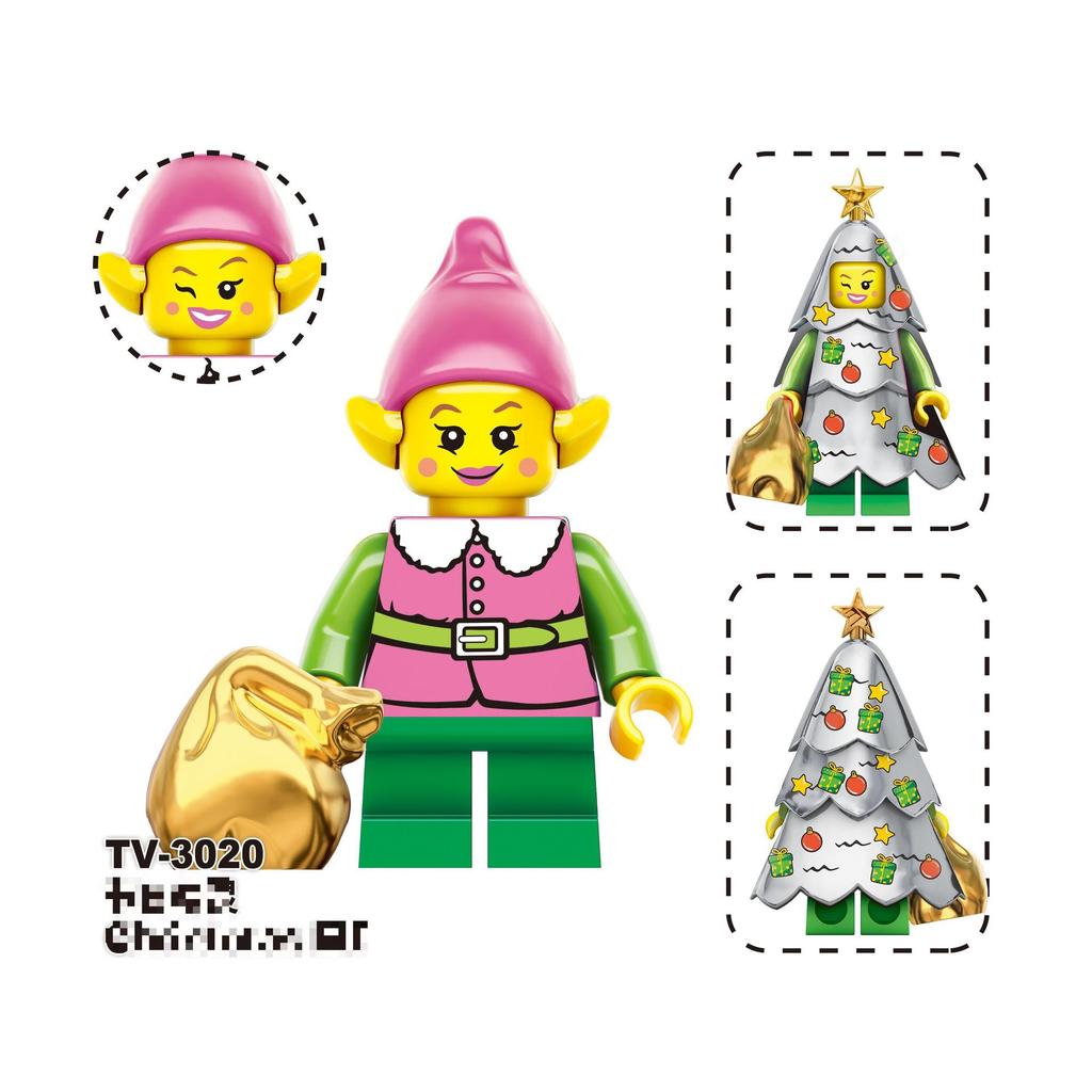 3 Christmas Series Holiday Elf Santa Claus Assembled Building Block Figure Bag