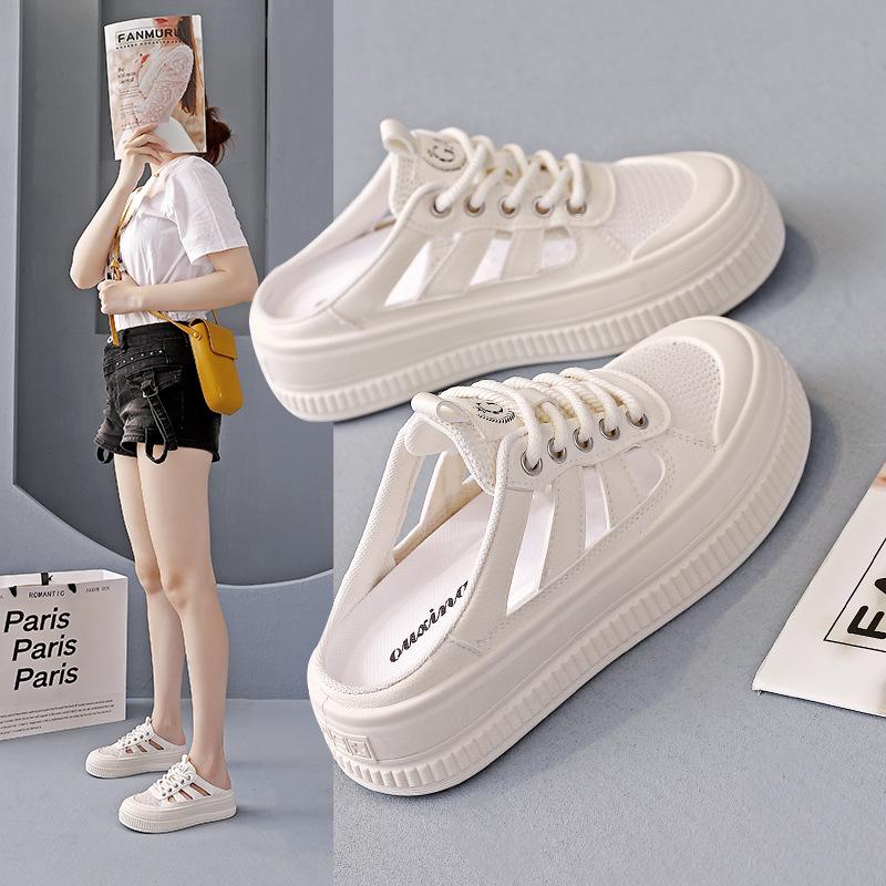 Korean version of the new summer half-tray white shoes for women's ins breathable student height-increasing casual shoes for women's street shooting