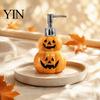 Spooky Soap Dispenser Halloween Ceramic Ghost Dispenser, with Stainless Steel Pump, Pumpkin Refillable Pump Bottle Liquid Hand Container, Empty Shower