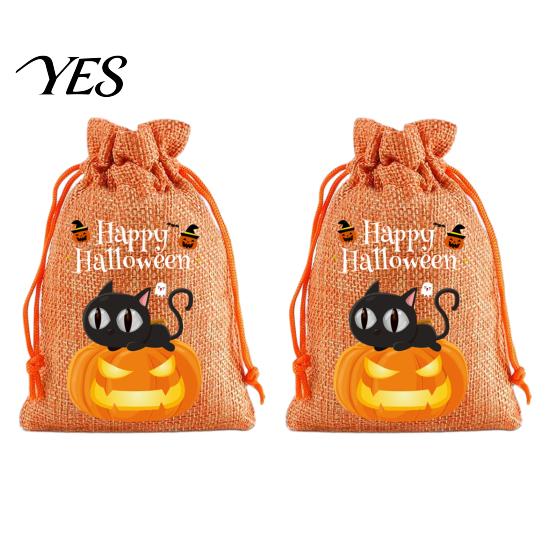 Trick or Treat Party Souvenirs 2Pcs Halloween Pumpkin Drawstring Bags for Candy Treats, Retro Burlap Cute Ghost Theme Pouches Bags, Portable