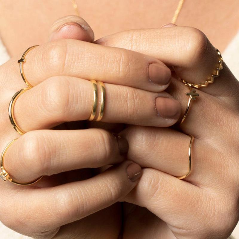 Minimalist Glossy Hipster Ring S925 Sterling Silver Open Ring Double-Layer Hollow Daily Commuter Ring