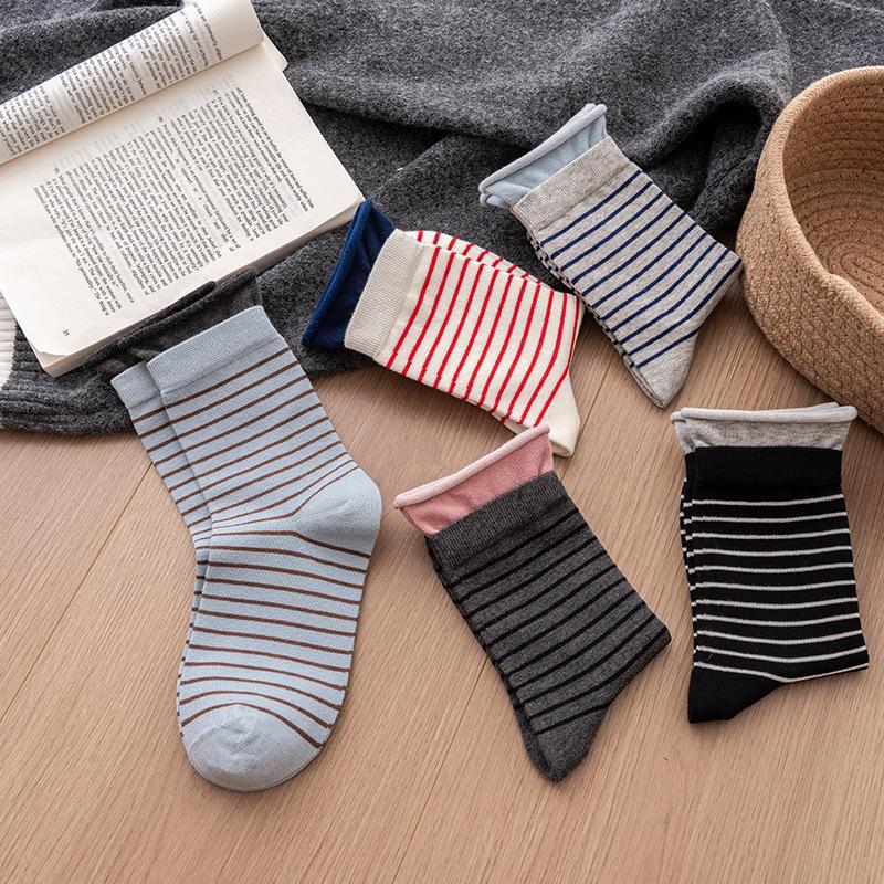 Female Autumn New Classic Stripe Color Collision Curled Boneless In The Tube Pile Socks