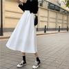 Women White Long Skirt Fashion Pockets Pleated Knee Length Skirts Autumn 2025 New Casual Elegant High Waist A Line Femme Skirts