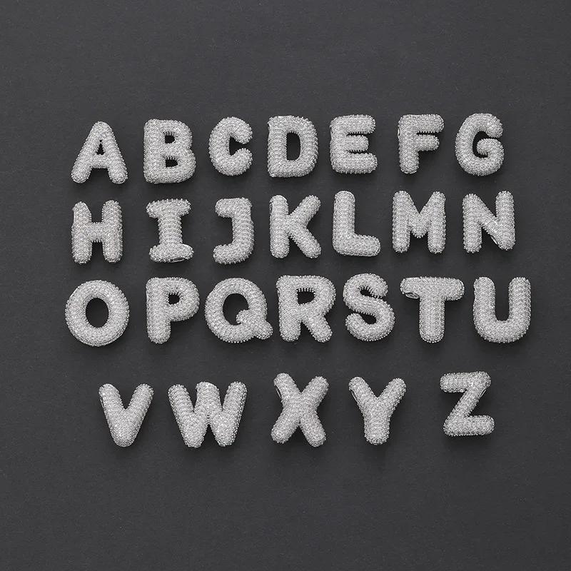 CZ Zircon Chunky Bubble Letters Pendant Necklace for Women Men Silver Color Initial A-Z Letter Necklace Charm Jewelry
