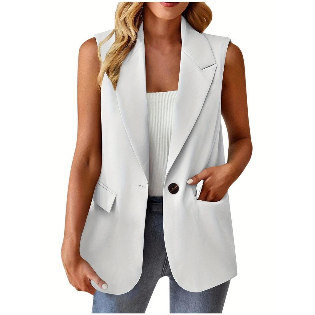 Women's Casual Solid Color Button Blazer Vest Outerwear