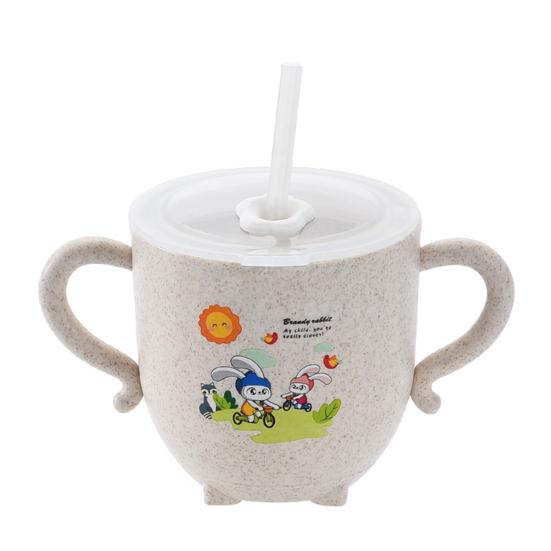 270ml Child Feeding Mug Cartoon Pattern Dual Use Plastic Cute Baby Drinking Cup with Straw Home
