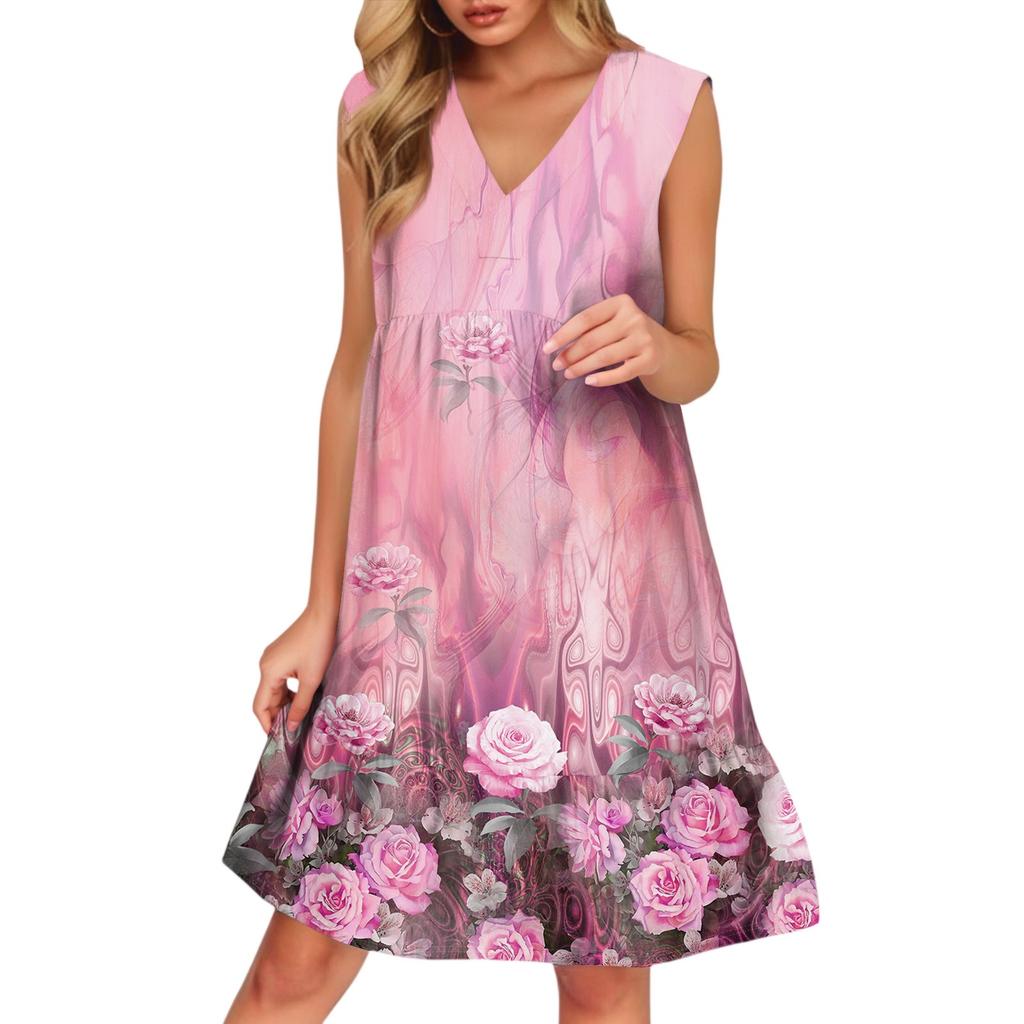 Women's Casual Fashion Breathable V-neck Vest With Pockets Floral Holiday Dress
