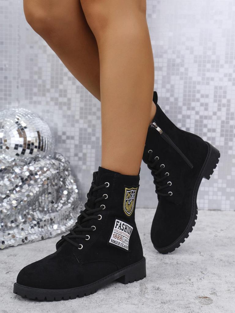 2024 Plus Size Women's Autumn Chunky Heel Round Toe Martin Boots - British Style Short Boots