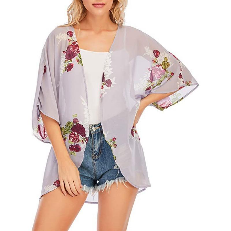 YYFS Blusas y Camisas de Moda Casual de Verano Primavera para Mujer con Estampado de Patrón Floral y Mangas 3/4