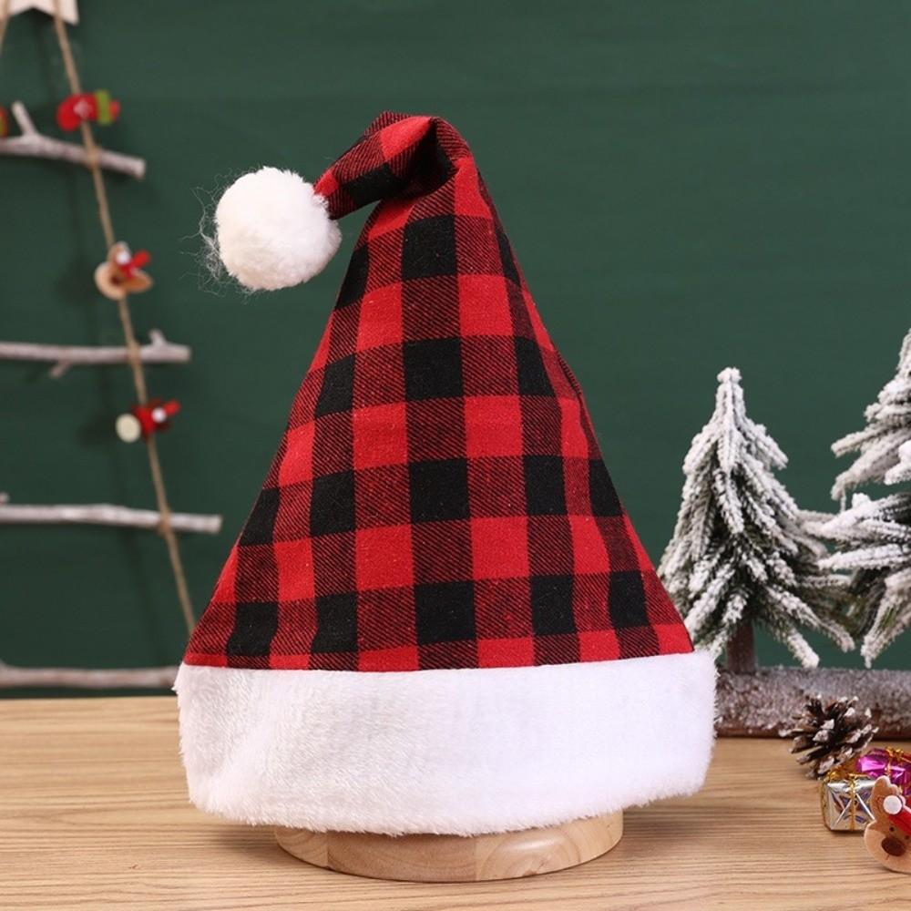 Multi Color Christmas Hat Checkerboard Santa Claus Hat Cute Fur Xmas Cap  Unisex