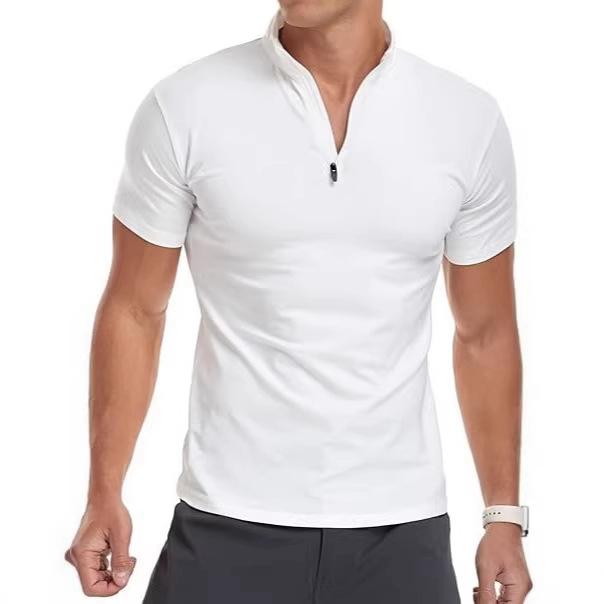 Men's Short-sleeved Shirt With Stand-up Collar And Zipper, Slim-fit Basic , Made Of Ice Silk