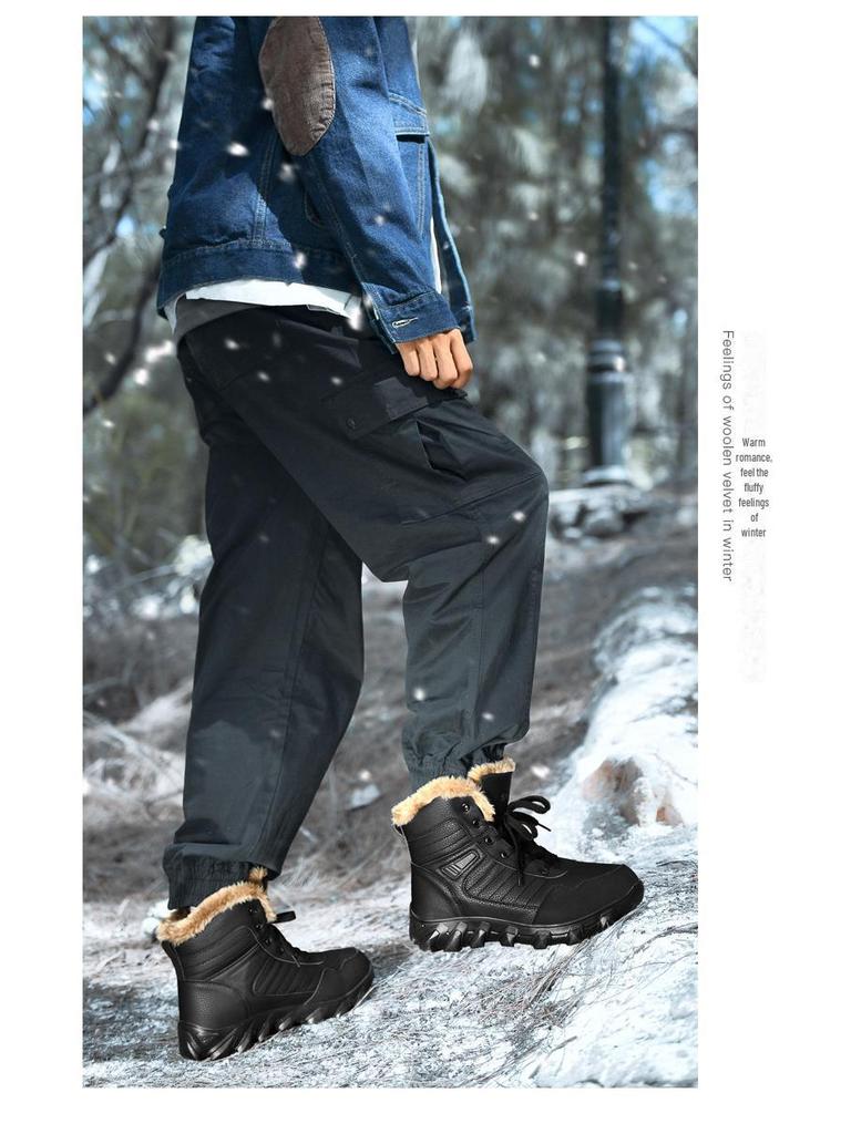 Men's High-Top Non-Slip Waterproof Winter Snow Boots with Velvet Lining